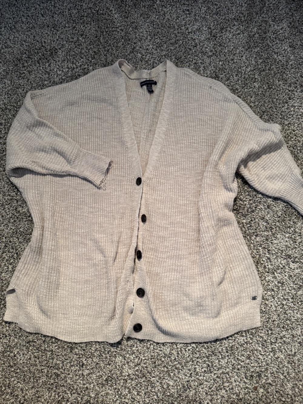 American Eagle Outfitters Cream Ribbed Knit Cardigan